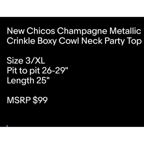 New Champagne Metallic Crinkle Boxy Relaxed Fit Cowl Neck Party Top Sz XL - Picture 9 of 9